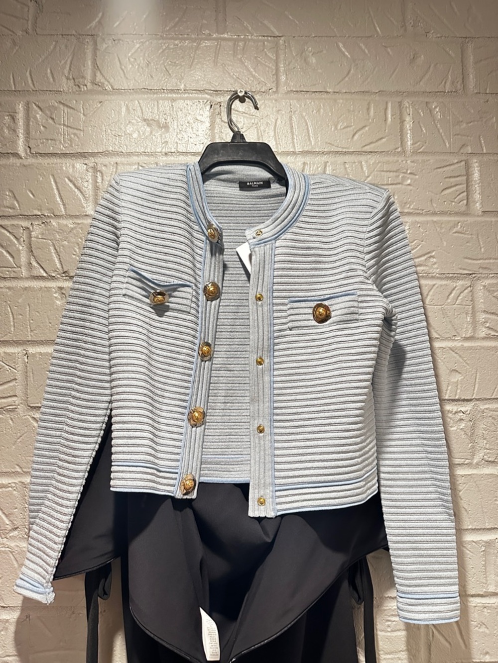 NWT New Balmain Buttoned Striped Knit Crop Cardigan Size 36 - Picture 4 of 10